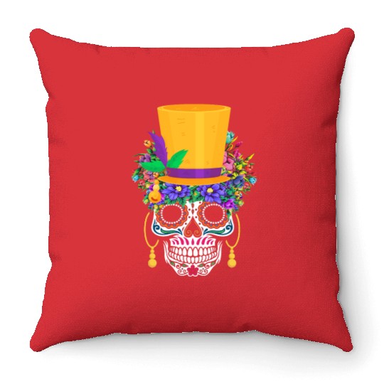 Mardi Gras Costume El Dia De Los Muertos Flower Throw Pillows
