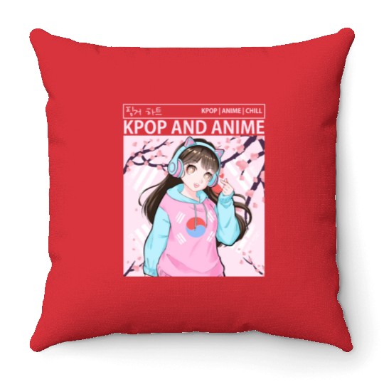 Kawaii Anime Girl Kpop Korean Flag Cherry Blossom Throw Pillows