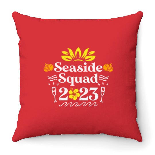 Seaside Squad 2023 Summer Vacation Spring Break Throw Pillows