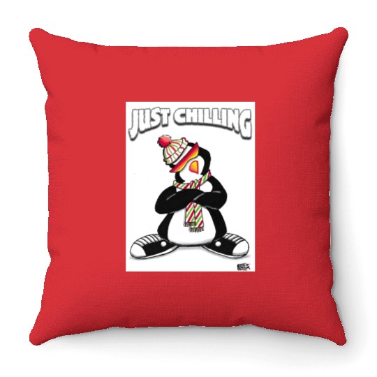 Just Chilling Penguin by Black Sheep Graphix Throw Pillows