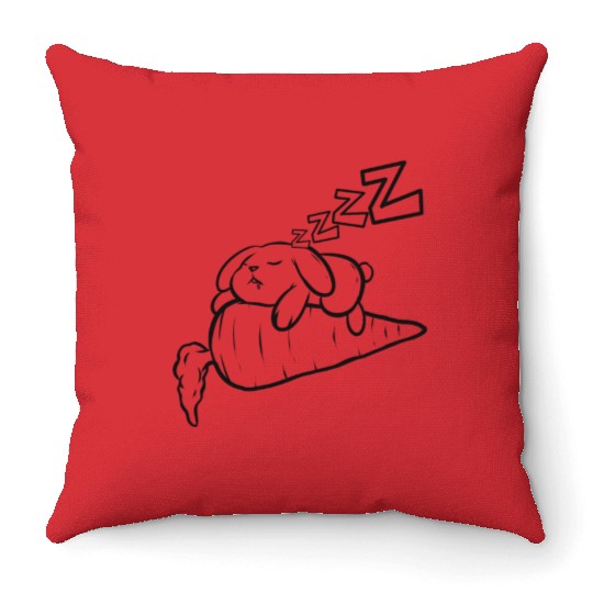 Sleeping Rabbit On Carrot As Color In Easter Throw Pillows