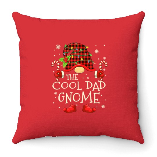Cool Dad Gnome Buffalo Plaid Christmas Tree Family Throw Pillows