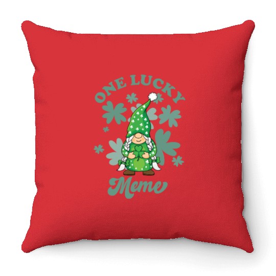 One Lucky Meme Irish Gnome St. Patrick's Day, St. Throw Pillows