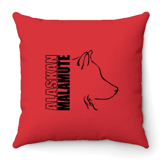 Alaskan Malamute Profile dog mom Throw Pillows