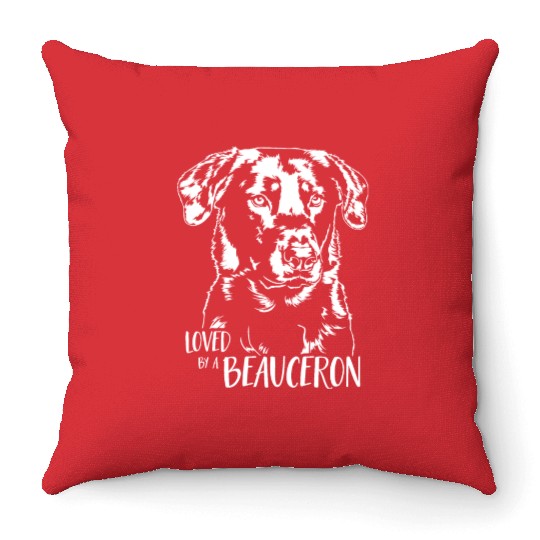 Loved by a Beauceron dog mom dog saying Throw Pillows