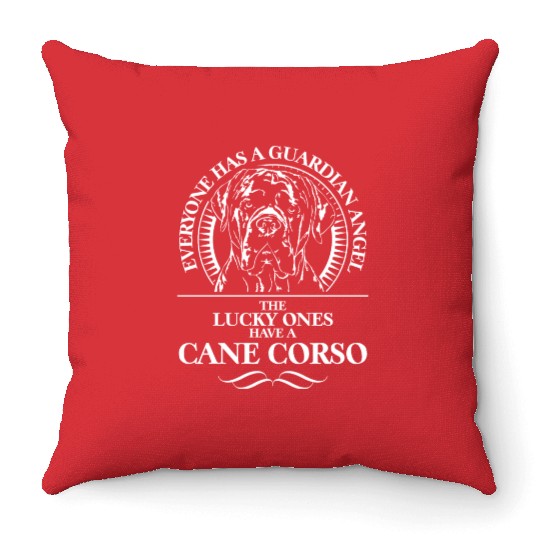 Proud Cane Corso Guardian Angel dog quote Throw Pillows