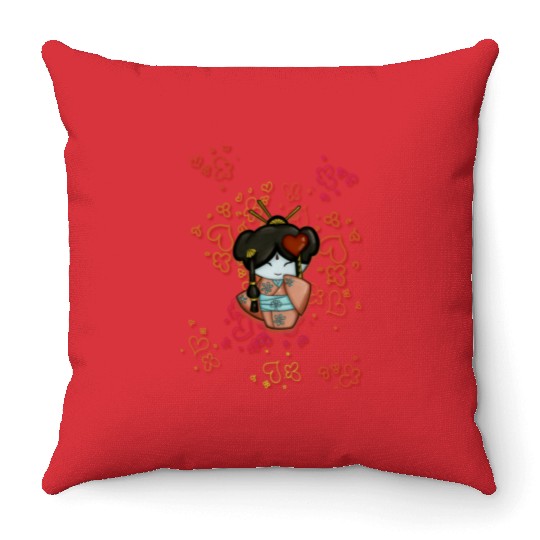 kimono cute Throw Pillows