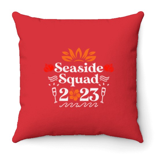Seaside Squad 2023 Summer Vacation Spring Break Throw Pillows