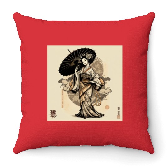 Japanese Kimono girl Throw Pillows