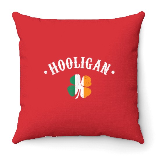 Hooligan St Patricks Day Irish Shamrock Flag Throw Pillows