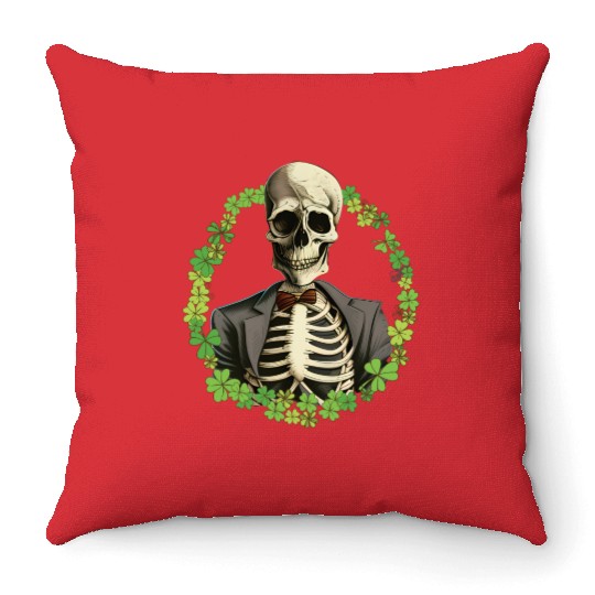 Skeleton Vintage Retro Creepy Cute Shamrock Throw Pillows