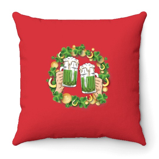 St. Patrick's Day Irish Green Beer, Wine Cups Throw Pillows