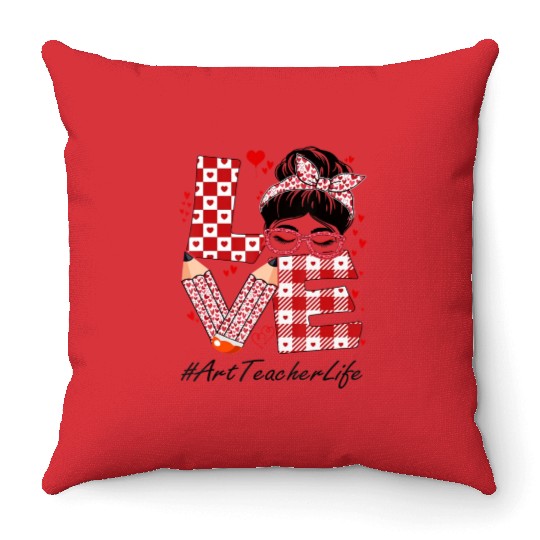 Art Teacher Love Messy Bun Throw Pillows