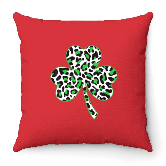 Cute Shamrock Leopard Print St Patricks Day Irish Throw Pillows