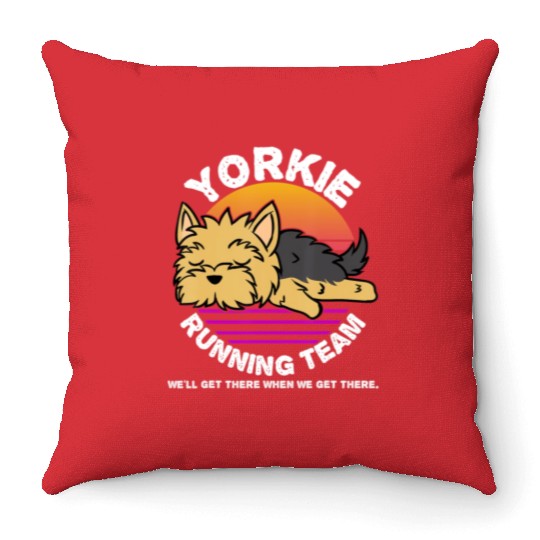 Funny Yorkie Running Team Throw Pillows