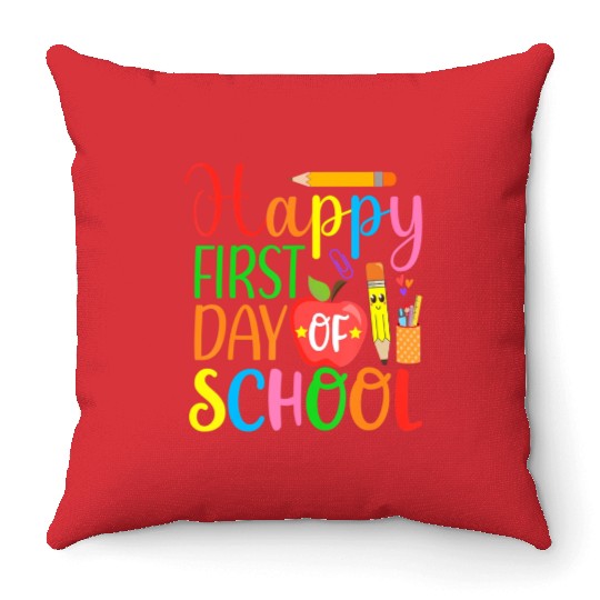 Happy First Day Of School Teacher And Student Throw Pillows