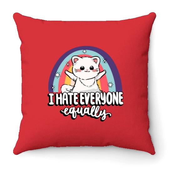 I Hate Everyone Equally Cute Cat People Hater Fur Throw Pillows
