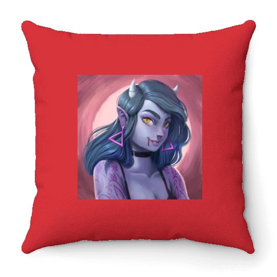 Alpha Female illustration as vampire Throw Pillows