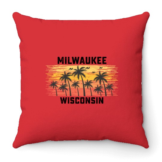 Milwaukee Wisconsin Summer Retro VIntage Vacation Throw Pillows