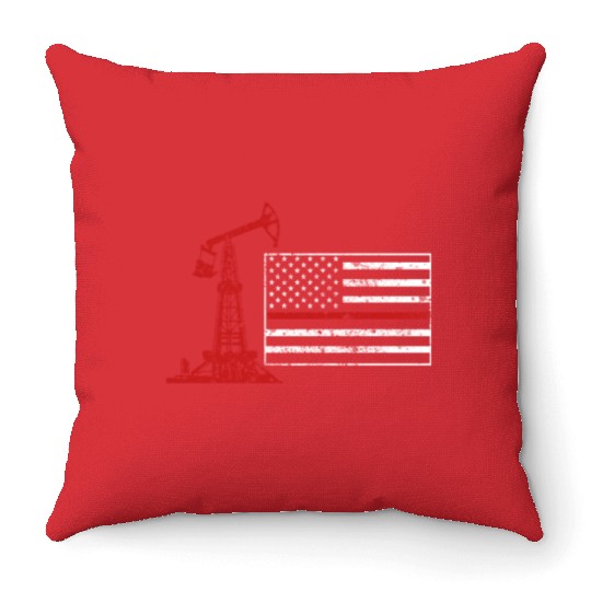 Oilfield Oil Drilling Us Flag Throw Pillows