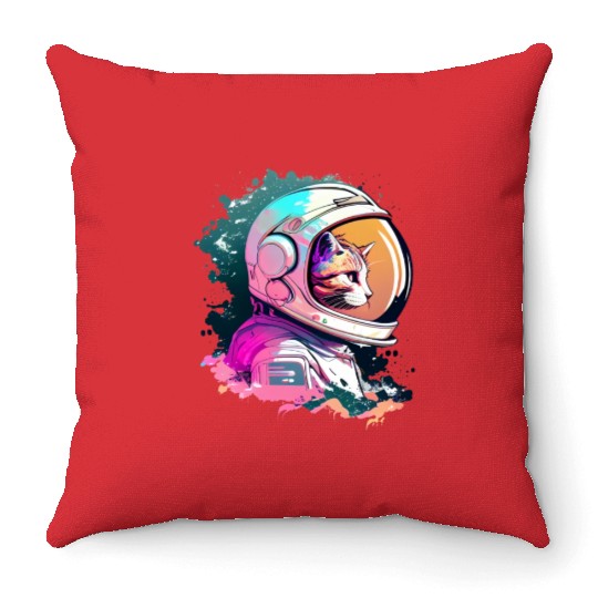 Aesthetic Vaporwave Space Cat 80s 90s Astronaut Throw Pillows
