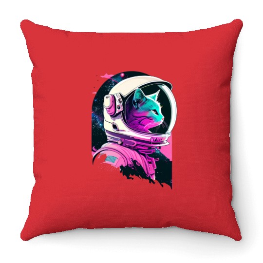 Aesthetic Vaporwave Space Cat 80s 90s Astronaut Throw Pillows