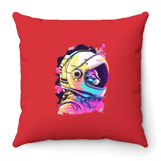 Aesthetic Vaporwave Space Cat 80s 90s Astronaut Throw Pillows