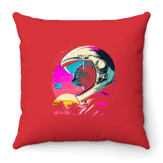 Aesthetic Vaporwave Space Cat 80s 90s Astronaut Throw Pillows
