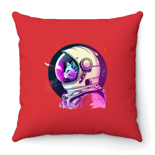 Aesthetic Vaporwave Space Cat 80s 90s Astronaut Throw Pillows