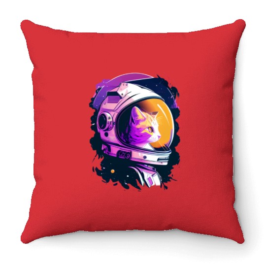 Aesthetic Vaporwave Space Cat 80s 90s Astronaut Throw Pillows