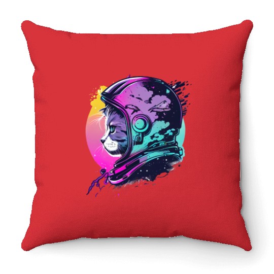 Aesthetic Vaporwave Space Cat 80s 90s Astronaut Throw Pillows
