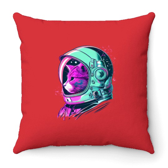 Aesthetic Vaporwave Space Cat 80s 90s Astronaut Throw Pillows