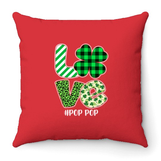 Love Pop Pop Green Plaid Leopard Shamrock Throw Pillows