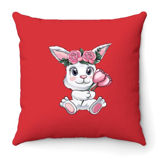 Baby Easter Bunny with Flowers cute Easter Egg Throw Pillows