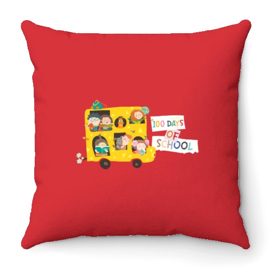 100 days of school children in the school bus Throw Pillows