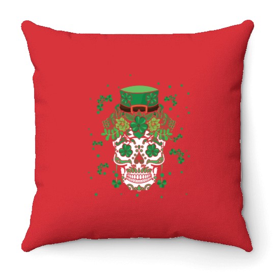St Patty's Day Dia De Los Muertos Irish Flower Throw Pillows
