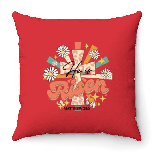 He is risen Mathew 28:06 Throw Pillows