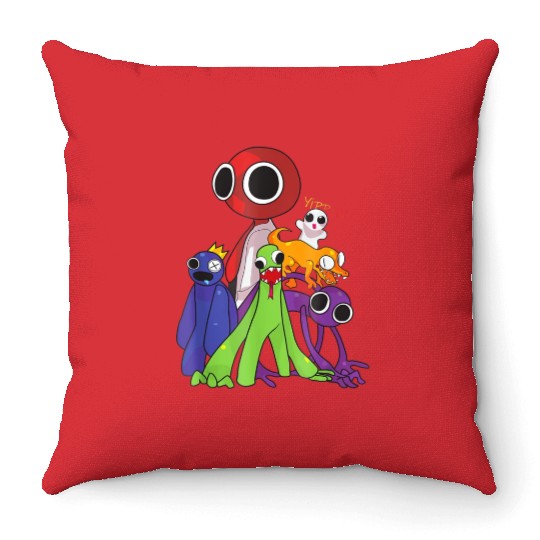 Rainbow Friends blue red orange green Throw Pillows