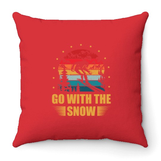 Go With The Snow Skiing Lover Ice Ski Winter Sport Throw Pillows
