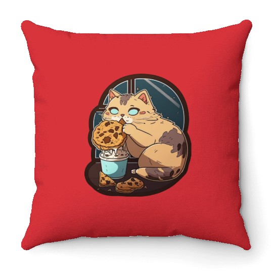 Cat Eats Cookie Throw Pillows