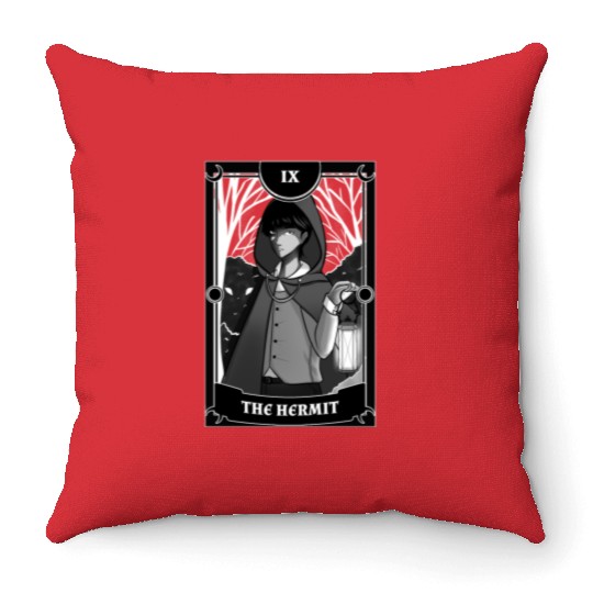 Anime Tarot Card The Hermit Occult Gothic Witch Throw Pillows