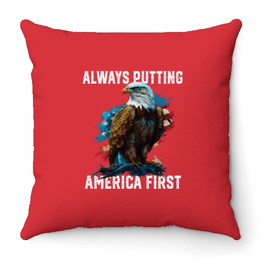 Always Putting America First American Bald Eagle Throw Pillows