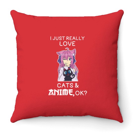 Anime Cat Throw Pillows I Love Cats and Anime Cat Lover An