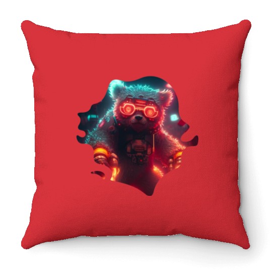 Cool Mecha Grizzly with Cyborg Steampunk Style Throw Pillows