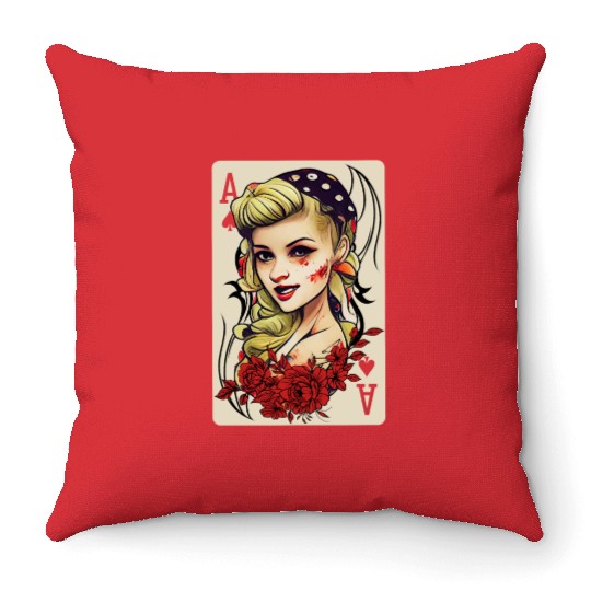 Rockabilly 50s Pin Up Zombie Psychobilly Ace Card Throw Pillows