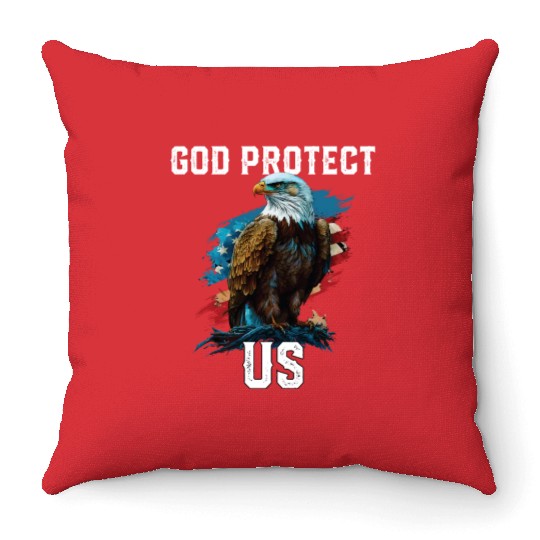 God Protect US American Bald Eagle Christian 4th Throw Pillows