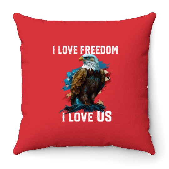 I Love Freedom I Love US American Bald Eagle Throw Pillows