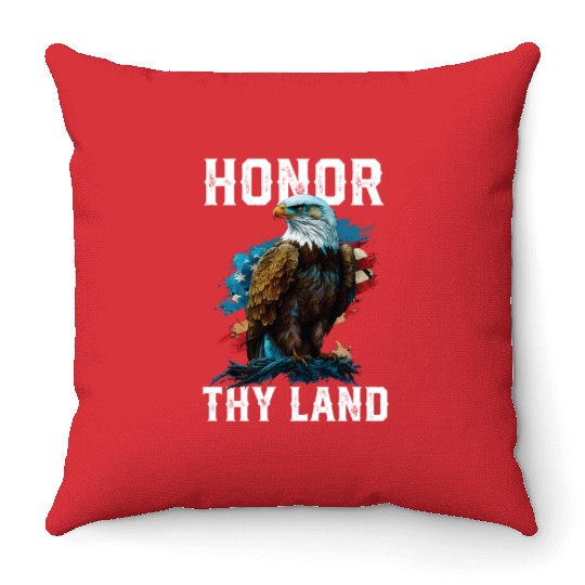 Honor Thy Land American Bald Eagle America USA Throw Pillows