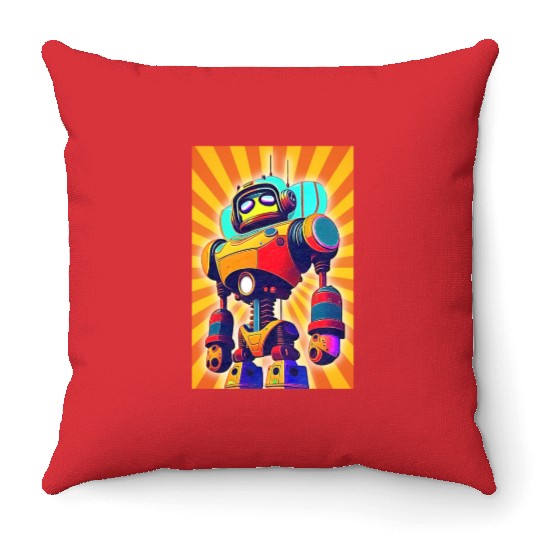 super hero cartoon iron man robot Throw Pillows