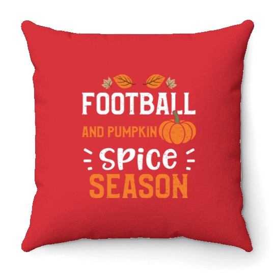 Football And Pumpkin Spice Season Throw Pillows